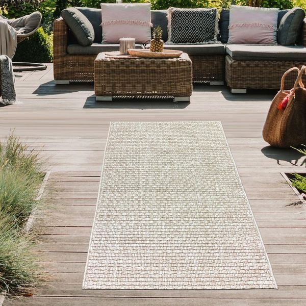 Tappeto Da Interno Ed Esterno Per Terrazza Resistente Alle Intemperie Monocolore In Beige Dimensioni - 80 X 150 Cm-image