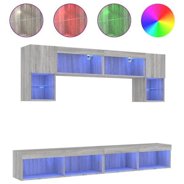 Syfax™ Mobili Tv A Muro Con Led 6Pz Grigio Sonoma Legno Multistrato-image