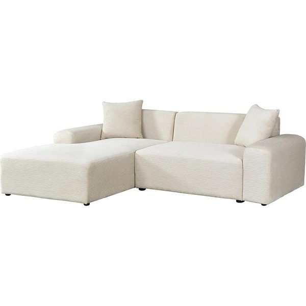 Home Deluxe Divano Angolare Amelio Cord - Beige, A Sinistra - 240 X 178 Cm | Divano Da Salotto Moderno Con Pouf-image