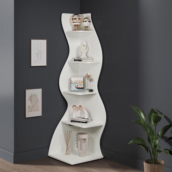 Tribesigns Scaffale Ad Angolo, Altezza 183 Cm, Scaffale Portaoggetti, Libreria, Porta Piante, Mobile Organizzatore, 5 Livelli, Moderno, Per Casa, Ufficio, Soggiorno, Bianco-image