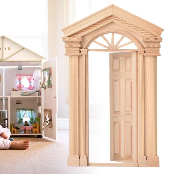 1:12 Casa Delle Bambole Fai Da Te Mini Porta In Legno Campanile Finestra Sole Porta Casa Delle Bambole Mobili Accessori Per Bambini-image
