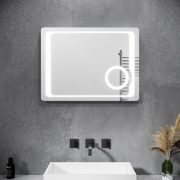 Sonni Specchio Da Bagno A Led Specchio Illuminato Senza Nebbia 80 X 60 Cm Specchio Da Bagno Con Illuminazione Interruttore A Sfioramento Specchio Da Parete A Led Con Presa Per Rasoio E Specchio Da Trucco Con Ingrandimento 3X-image