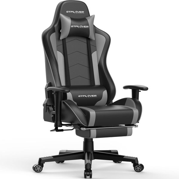 Gtplayer Sedia Da Gioco Con Poggiapiedi Altoparlante Bluetooth Sedia Musicale Sedia Ergonomica Per Computer Sedia Da Scrivania Sedia Da Gioco Grigio-image