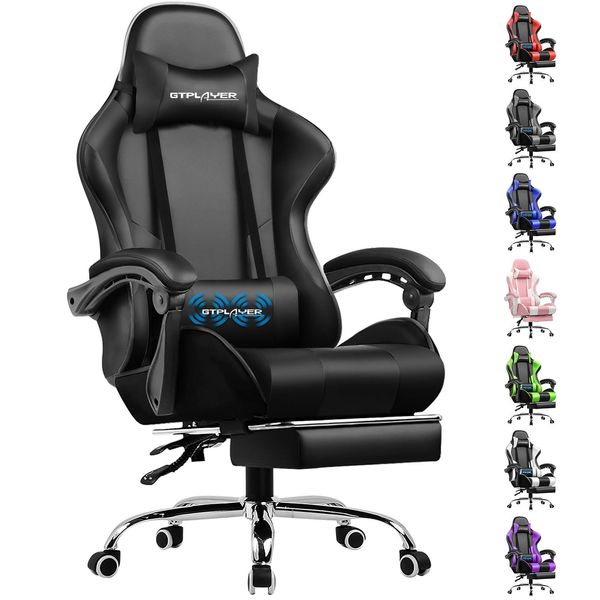Gtplayer Sedia Da Gioco Con Poggiapiedi E Cuscino Lombare Massaggiante Sedia Da Ufficio Sedia Da Gioco Sedia Da Gioco Ergonomica Con Braccioli Collegabili Fino A 150 Kg Di Portata Nero-image