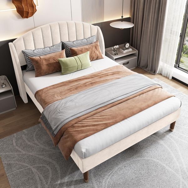 Flieks Letto Matrimoniale Letto Per Ragazzi 140X190Cm Letto Imbottito Con Rete A Doghe, Letto In Legno Massiccio Velluto, Letto Per Bambini Letto Per Ospiti, Grigio-image