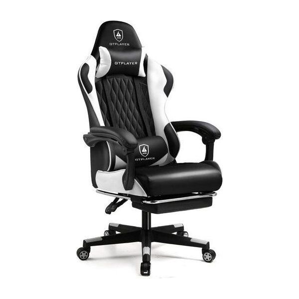Gtplayer Sedia Da Gioco Sedia Da Gioco, Sedia Da Ufficio Ergonomica Con Poggiapiedi, Poltrona Da Gioco 150 Kg Di Portata, Poggiatesta E Supporto Lombare Bianco-image