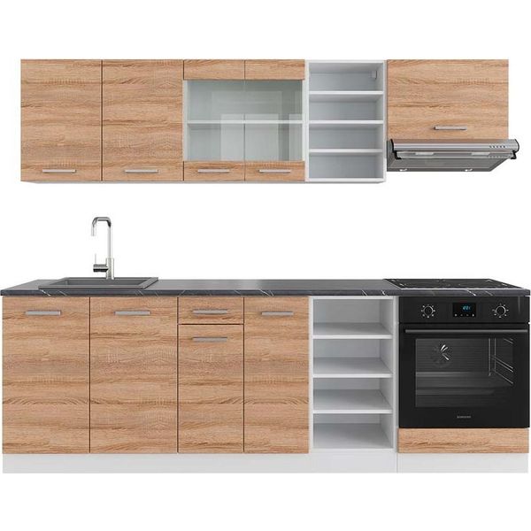 Vicco Cucina Componibile R-Line, 240 Cm , Pt Antracite, Sonoma/Bianco/Bianco-image