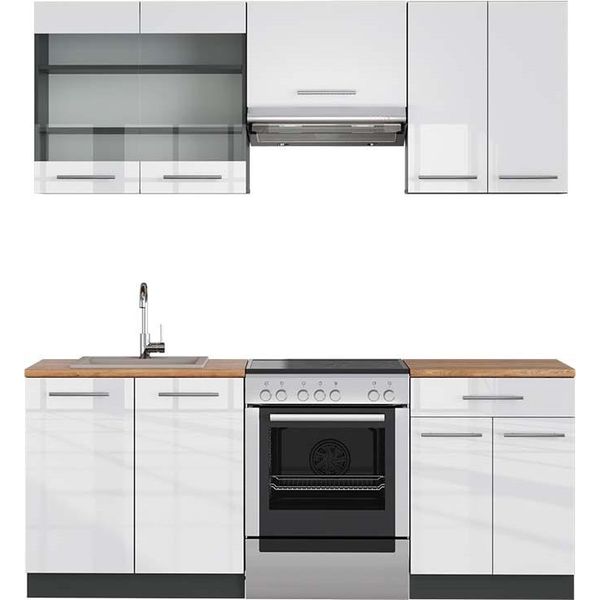 Vicco Cucina Componibile Fame-Line, 200 Cm , Pt Rovere, Bianco Lucido/Antracite-image