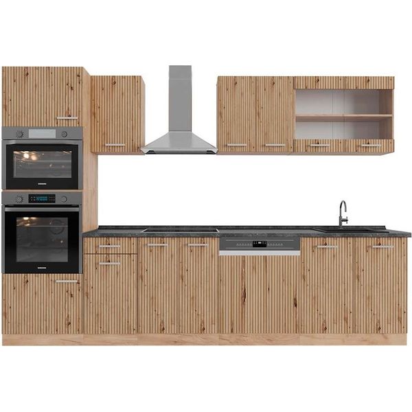 Vicco Cucina Componibile R-Line, 300 Cm Con Armadio Alto, Pt Antracite, Rovere Artigianale/Rovere Goldkraft-image