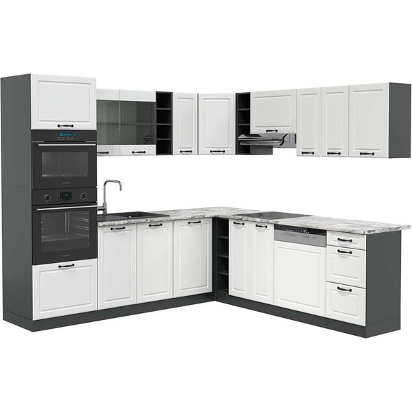 Vicco Cucina Angolare Completa R-Line, 237 X 247 Cm , Pt Marmo, Bianco Casa Di Campagna/Antracite-image