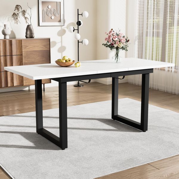 Tavolo Da Pranzo Rettangolare Flieks, Tavolo Da Cucina Tavolo Da Pranzo Allungabile, Tavolo In Legno Tavolo Bar Tavolo Alto Con Gambe In Metallo, 140/180X80X75Cm, Bianco-image