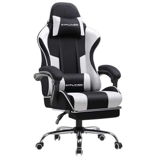 Gtplayer Sedia Da Ufficio Sedia Da Gioco In Tessuto Poltrona Da Gioco Sedia Da Gioco Ergonomica Con Poggiapiedi, Poggiatesta Cuscino Lombare, Sedia Da Gioco Imbottita, Bianco-image