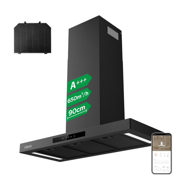 Ciarra A+++ 650 M³/H Cofano Aspirante 90Cm A Parete Wifi +App & Touch Control Boost VMB9102P-image
