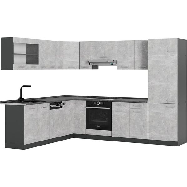 Vicco Cucina Angolare Completa R-Line, 227 X 287 Cm , Pl Antracite, Calcestruzzo/Antracite-image