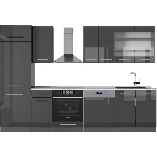 Vicco Cucina Componibile Fame-Line, 300 Cm , Pl Marmo, Antracite Lucido/Antracite-image