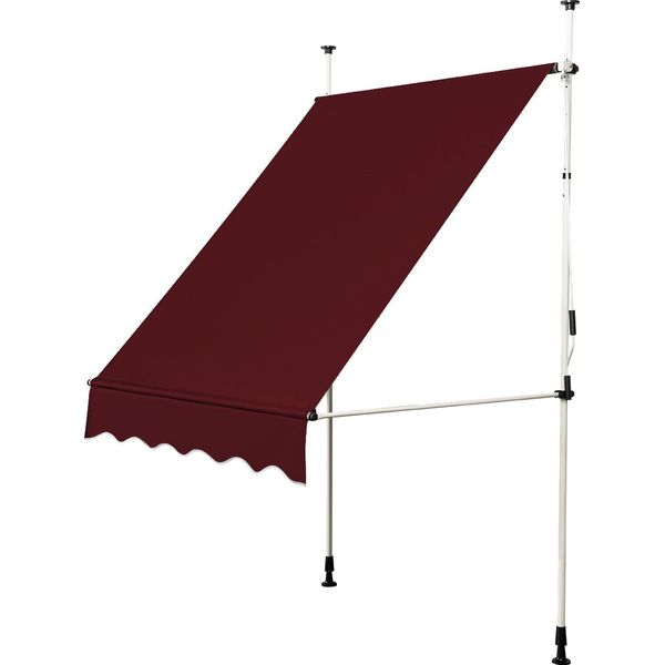 Costway Tenda A Morsetto 150 Cm Per Balconi Senza Foratura, Resistente Ai Raggi Uv, Regolabile In Altezza, Idrorepellente, Tenda Con Manovella, Tenda Da Sole Rossa-image