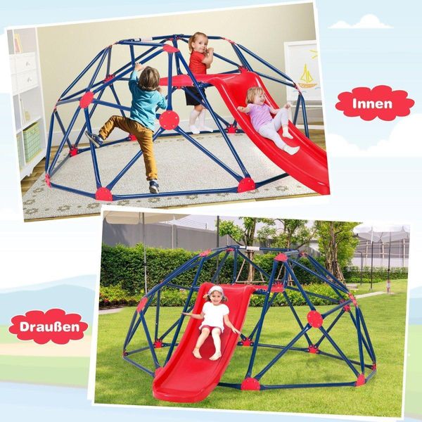 Struttura Da Arrampicata Con Cupola E Scivolo A Forma Di Cupola 241,5 X 183 X 91,5 Cm Rosso-image
