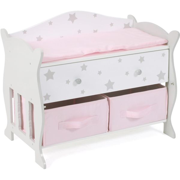 Puppenwickeltisch CHIC2000 "Stars Grey", Grau (Stars Grau), PuppenmöBel, Kinderb:32Cm H:43Cm T:32Cm, Mdf, Polyester, Mit 3 StaufäChern, B:32Cm H:43Cm T:32Cm-image