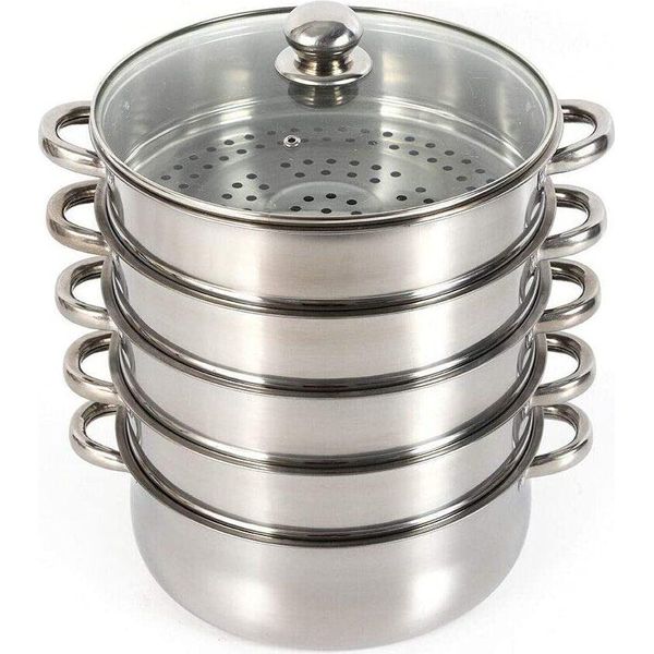 Vapore Pentola A Vapore Pentola A Pressione Pentola Di Cottura Pentola In Acciaio Inox A 5 Strati Con Coperchio In Vetro (30 Cm)-image