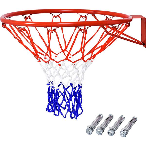 Costway Anello Da Basket Ø 45 Cm Con Rete, Canestro Da Basket Con Struttura In Acciaio E Rete In Nylon Resistente Alle Intemperie, Canestro Da Basket Per Uso Interno Ed Esterno-image