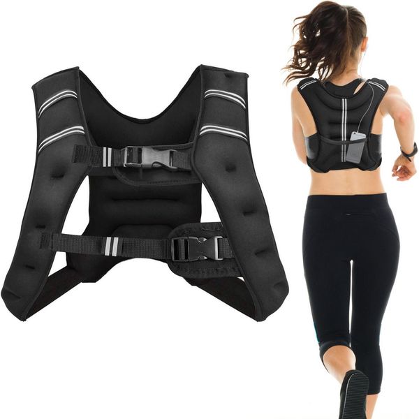 Gilet Per Pesi Costway, Gilet Da Allenamento Con Strisce Riflettenti E Cinghie Regolabili, Gilet Fitness Per Allenamento Di Forza, Corsa, Fitness, Costruzione Muscolare, 15Kg-image