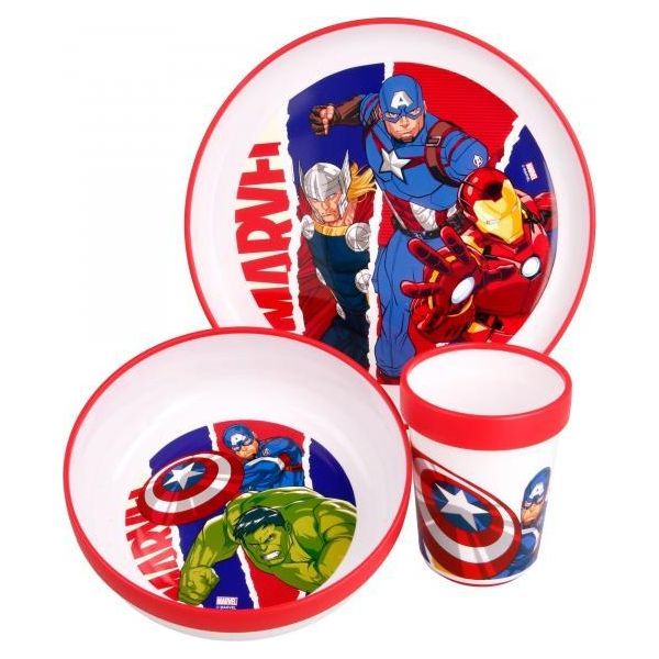 Set Di Stoviglie Per Bambini Avengers: Piatto, Ciotola E Tazza 3 Pezzi, Senza Bpa-image