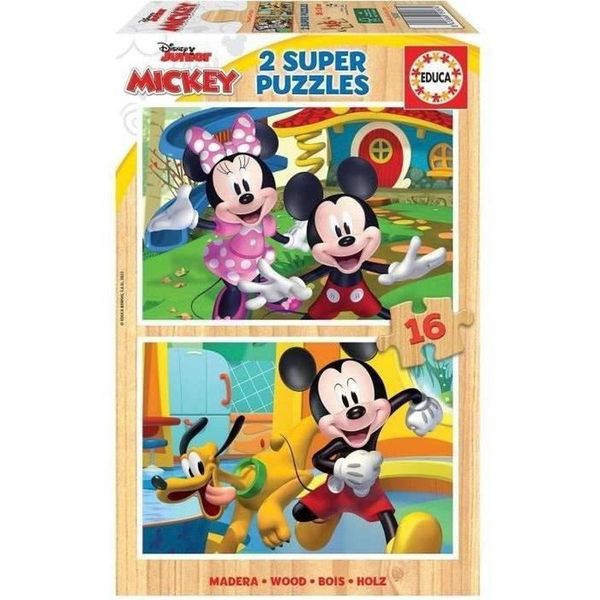 Mickey & Minnie Wooden Puzzle - 2X16 Pieces - Cartoons And Comics - Yellow - From 3 Years Old-image