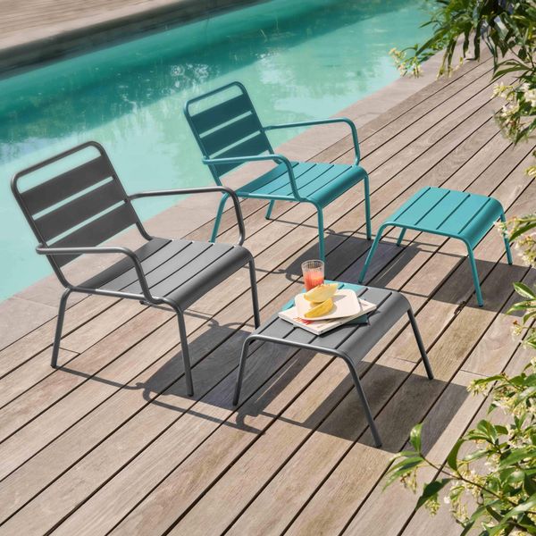 Lot Di 2 Poltrone Relax Con Poggiapiedi In Metallo Grigio E Turchese - Oviala Palavas-image
