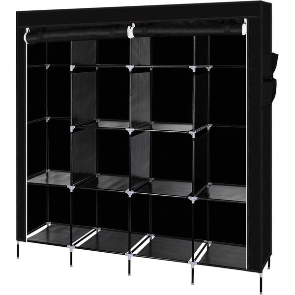 Armadio In Tessuto Fch, Armadio In Tessuto Non Tessuto, 4 Strati E 12 Scomparti Con 2 Guide Per Abiti E 4 Tasche Laterali, 169,5*44*181,5 Cm, Nero-image