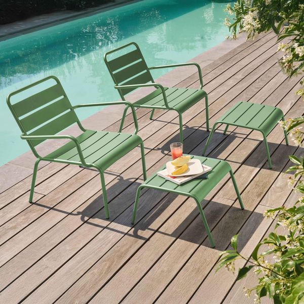 Set Di 2 Poltrone Relax Con Poggiapiedi In Metallo Verde Cactus - Oviala Palavas-image