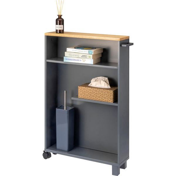 Carrello Da Bagno Eluno, Carrello Da Cucina, Carrello Da Cucina, Organizzatore Da Bagno Con 3 Livelli, Legno, Grigio-image