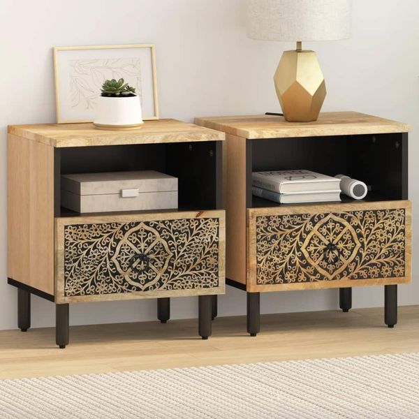 2025 Cloris Comodini 2 Pezzi 40X33X46 Cm In Legno Massiccio Di Mango - Comodini E Armadi Vendita8099254 1Pacco-image
