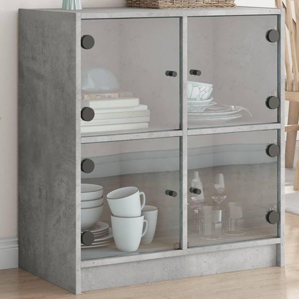 Vidaxl Mobile Laterale Con Ante In Vetro Grigio Cemento 68X37X75,5 Cm-image