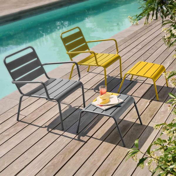 Lotto Di 2 Poltrone Relax Con Poggiapiedi In Metallo Grigio E Giallo - Oviala Palavas-image