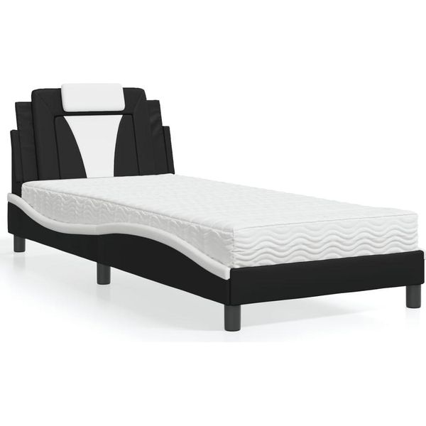 Vidaxl Letto "Viana"" Con Materasso Bianco E Nero 90X190 Cm In Pelle Finta"-image
