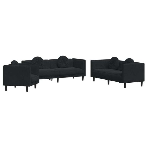Vidaxl Set Divano 3 Pezzi Con Cuscini In Velluto Nero-image