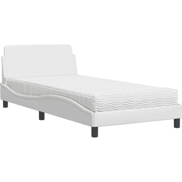 Vidaxl Letto Con Materasso "Dover"" Bianco 100X200 Cm In Pelle Finta"-image