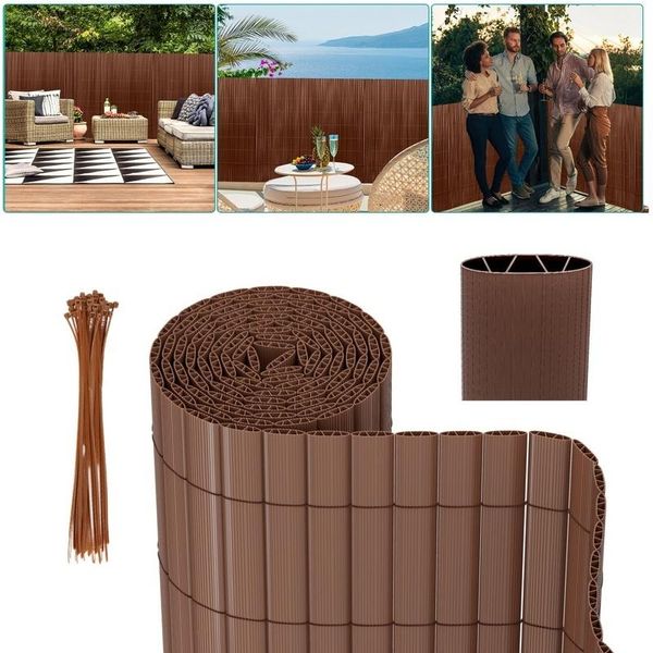 Hengda Schermo Privacy Stuoia Recinzione In Pvc Privacy Marrone Frangivento Per Giardino Balcone E Terrazza 140X600Cm Stabile W-Forma-image