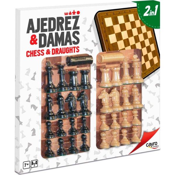 Cayro - Scacchi E Dama - + 5 Anni - Tavola Di Legno - Classico Gioco Da Tavolo Doppio - Con 48 Pezzi In 2 Colori - 2 Giocatori Cayro-image