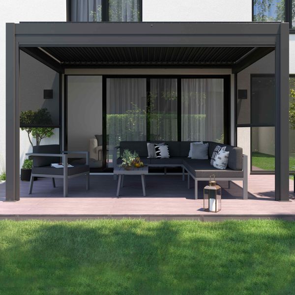 Pergola Bioclimatica Motorizzata, Illuminata, 3X4 M E Con 1 Tenda - Oviala Thebes-image