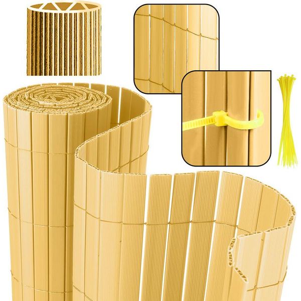 Clanmacy Pvc Privacy Schermo Recinzione Privacy Per Recinzione Balcone Bambù 120X300Cm Stabile W-Forma-image