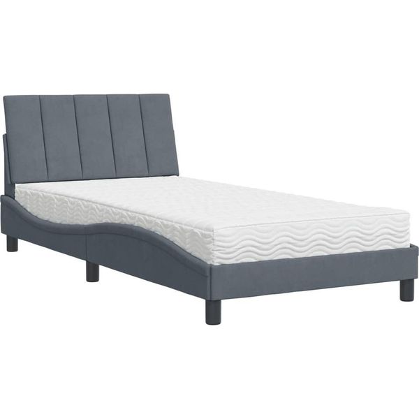 Vidaxl Letto Con Materasso "Hanko"" Grigio Scuro 100X200 Cm In Velluto"-image