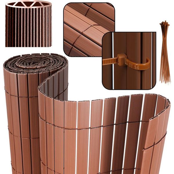Clanmacy Pvc Privacy Screen Schermo Privacy Per Recinzione Balcone Marrone 90X500Cm Stabile Forma A W-image