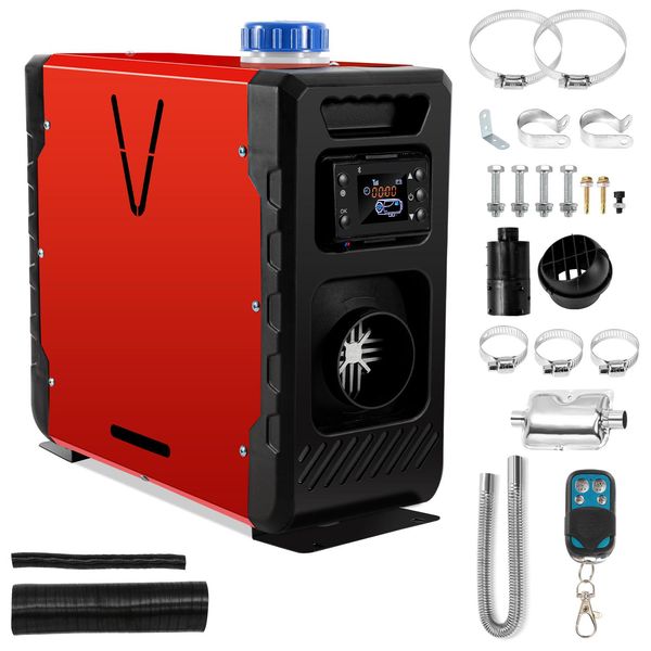 Tolletour Riscaldatore Diesel Aria Parcheggio 12 V 8 Kw, Riscaldatore Aria Parcheggio Diesel Riscaldatore Aria. Riscaldatore Diesel Con Display Lcd E Telecomando E App Bluetooth, Rosso-image