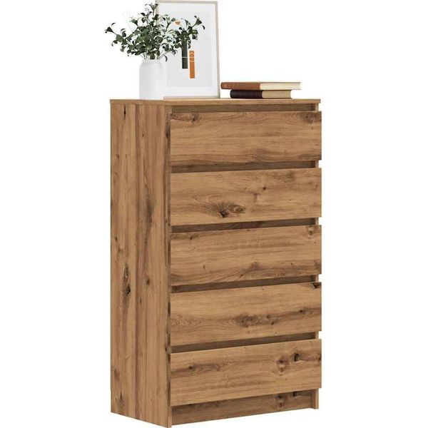 Vidaxl Cassettiera Rovere Artigianale 60X36X103 Cm Materiale A Base Di Legno-image