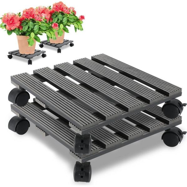Hengda 2X Wpc Rullo Per Piante 30X30 Cm Rullo Per Fiori Fino A 80 Kg Tappeto Rotante Tavola Rotante Quadrato Grigio-image