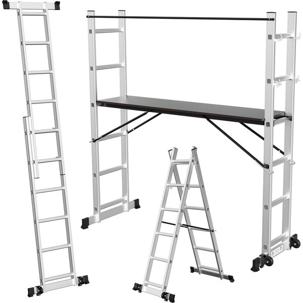 Impalcatura Da Lavoro Hengda Scala Multiuso In Alluminio 2X6 Gradini Fino A 150 Kg Scala Multifunzionale Scala A Telaio Scala Multi Impalcatura Impalcatura Argento-image