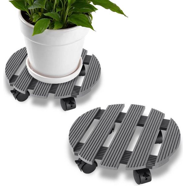 Clanmacy 2X Wpc Plant Roller 30X7,5 Cm Flower Roller Fino A 80 Kg Rolling Coaster Rolling Board Round Grey-image