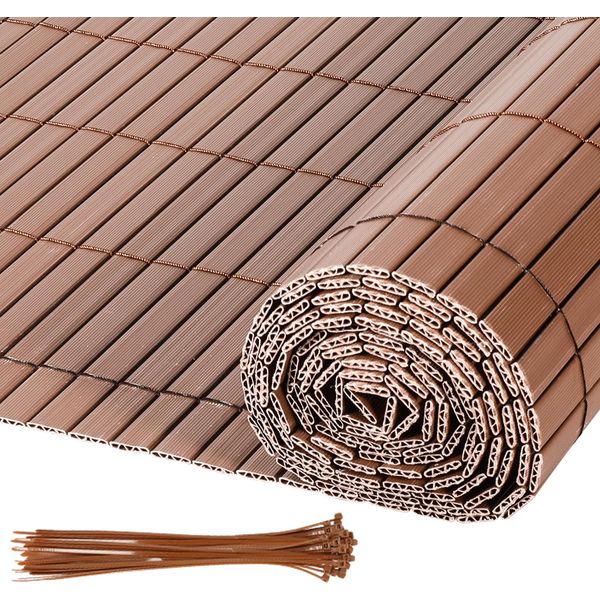 Stuoia Di Protezione In Pvc Jayseuw, Recinzione Per La Privacy Con Fascette, Recinzione Per La Privacy Resistente Alle Intemperie, Recinzione Per La Privacy Per Balconi E Terrazze, Doghe Interne Rinforzate Con Struttura A W, Marrone, 1,2 X 5 M-image
