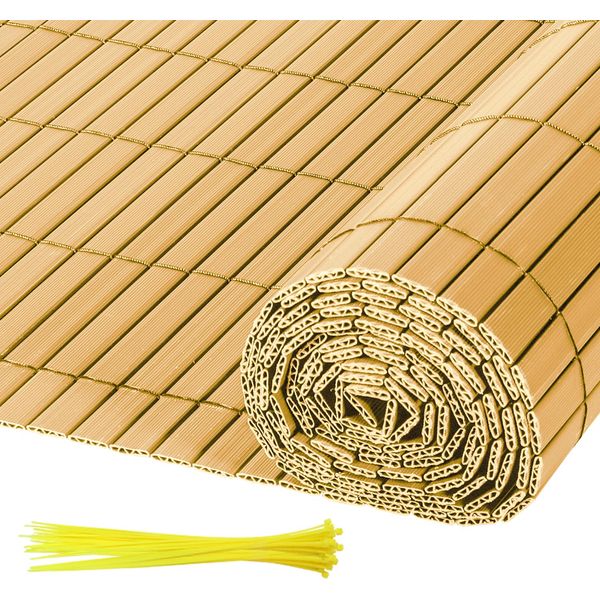 Stuoia Di Protezione In Pvc Jayseuw, Recinzione Per La Privacy Con Fascette, Recinzione Per La Privacy Resistente Alle Intemperie, Recinzione Per La Privacy Per Balconi E Terrazze, Doghe Interne Rinforzate Con Struttura A W, Bambù 0,9 X 4 M-image